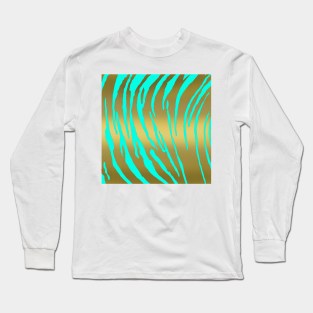 Gold Tiger Stripes Aqua Long Sleeve T-Shirt